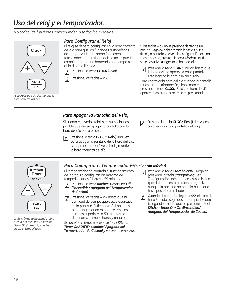 Uso del reloj y el temporízador, Para configurar el reloj, Para apagar la pantalla del reloj | On j, Timerl | GE JGBP27DEMWW User Manual | Page 72 / 112