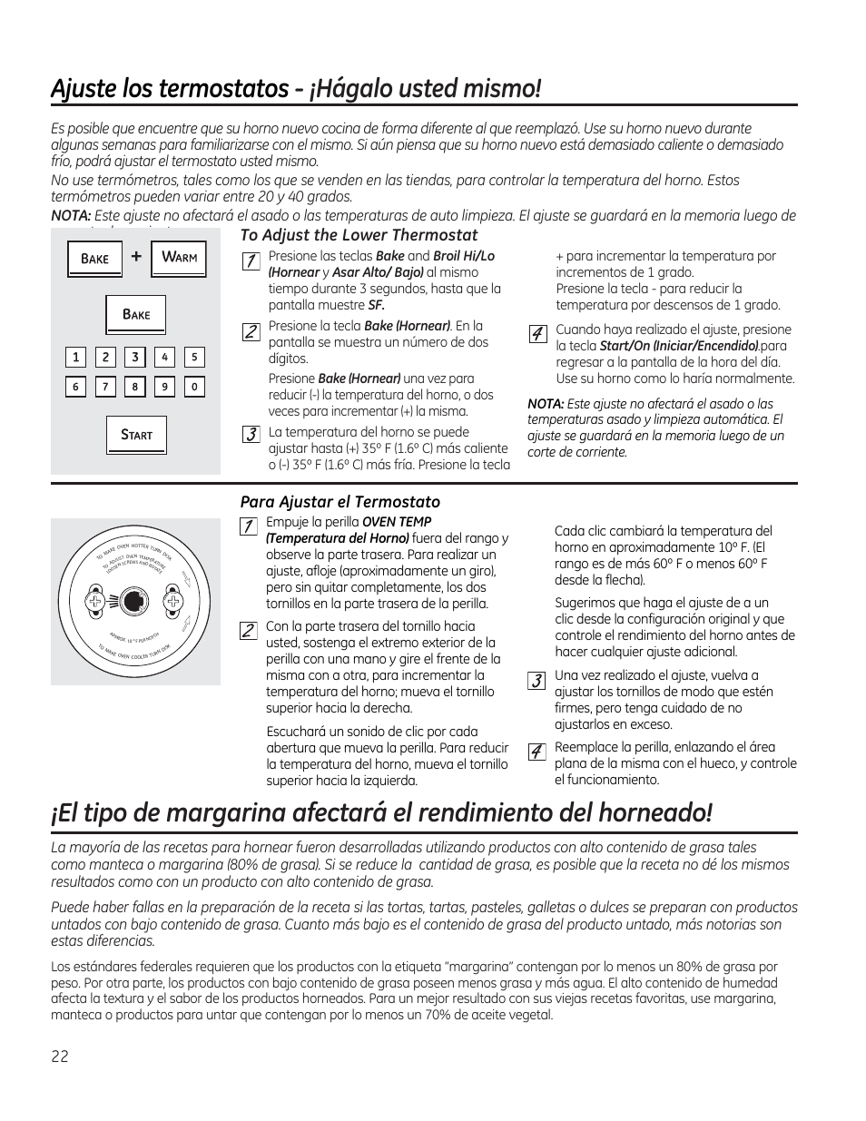 Ajuste los termostatos - ¡hágalo usted mismo, То adjust the lower thermostat, Para ajustar el termostato | Ajuste del termostato | GE JGBP27DEMWW User Manual | Page 78 / 112