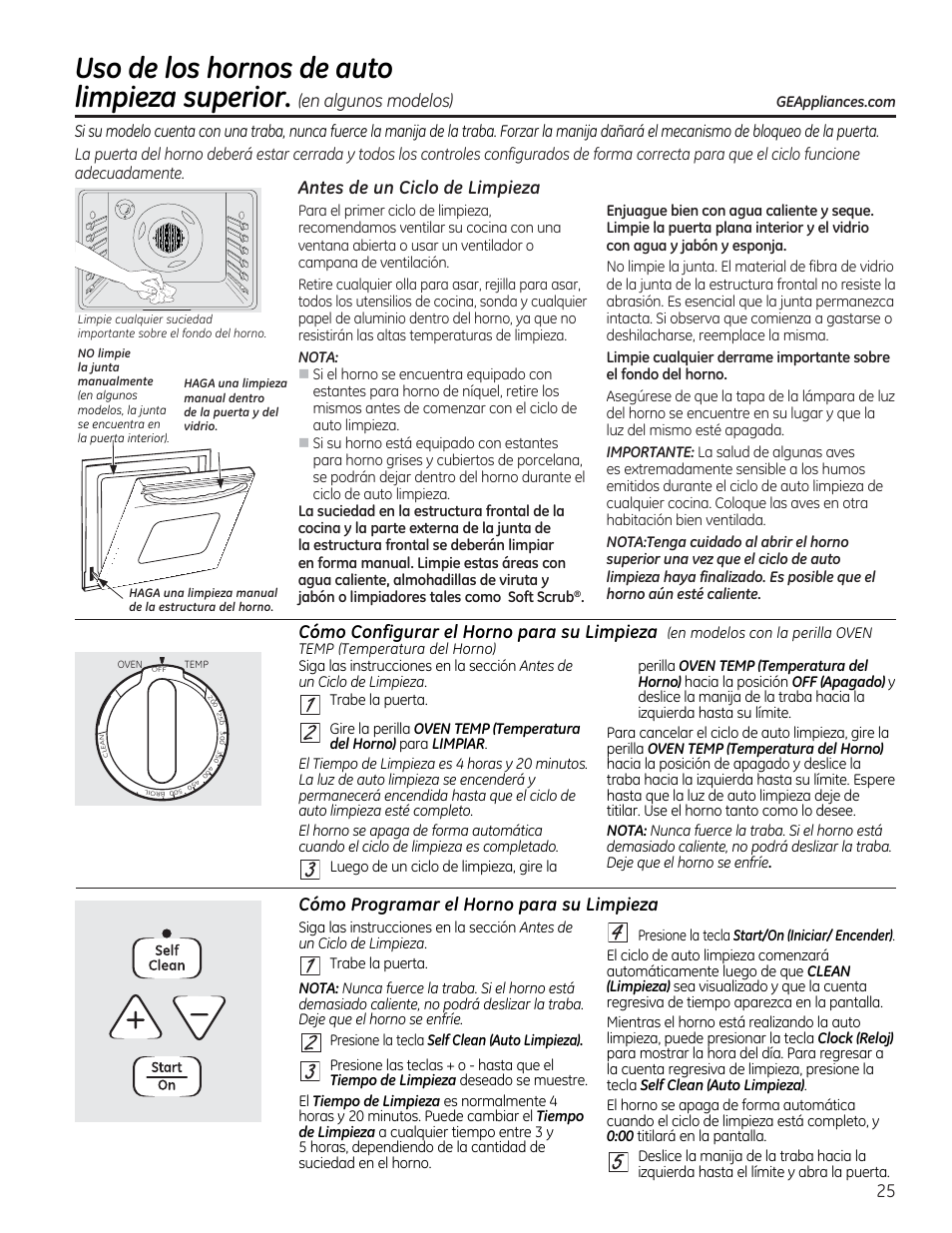 Uso de los hornos de auto, Antes de un ciclo de limpieza, Cómo configurar el horno para su | Uso de los hornos de auto limpieza superior | GE JGBP27DEMWW User Manual | Page 81 / 112