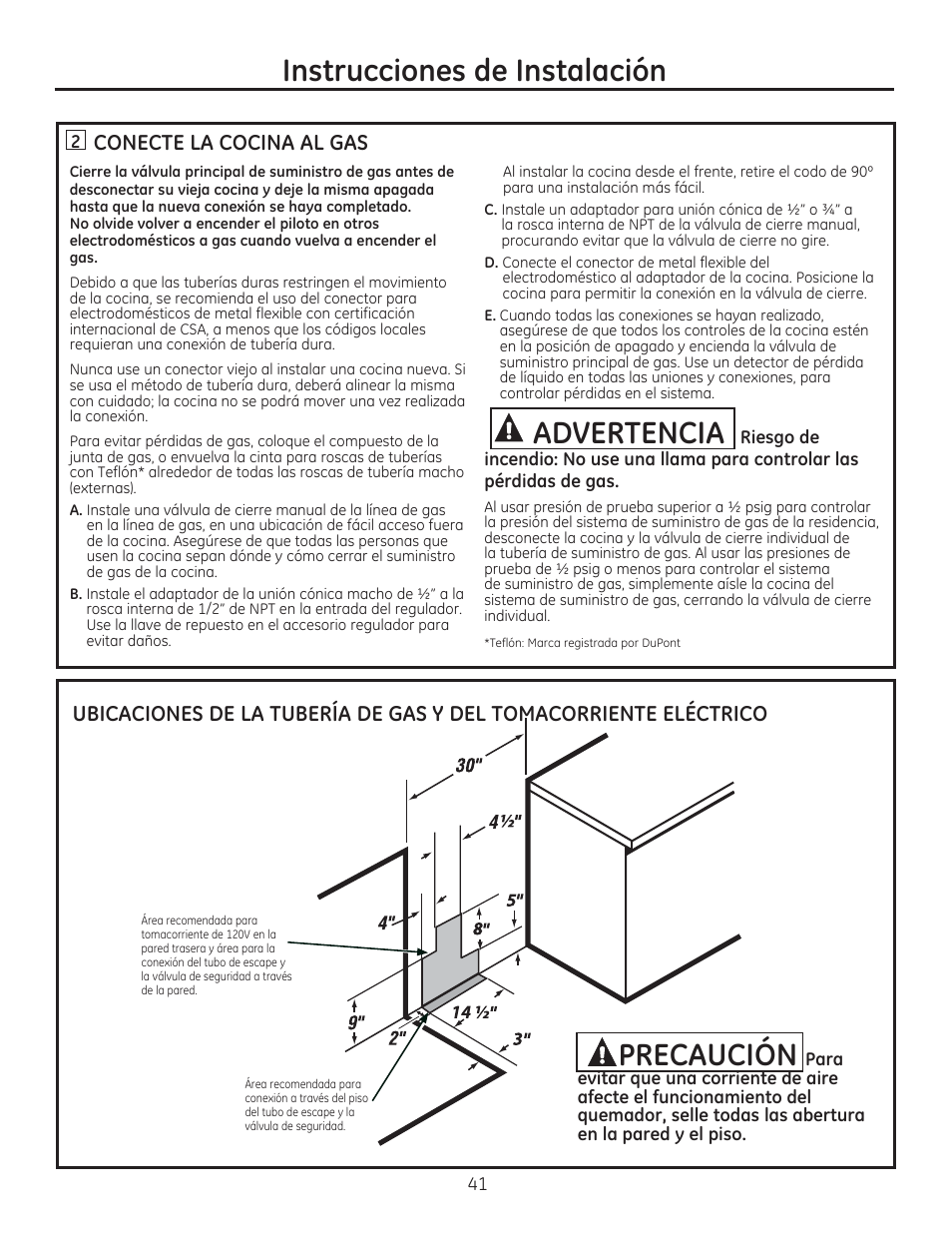 Conecte la cocina al gas, Instrucciones de instalación, A advertencia | GE JGBP27DEMWW User Manual | Page 97 / 112