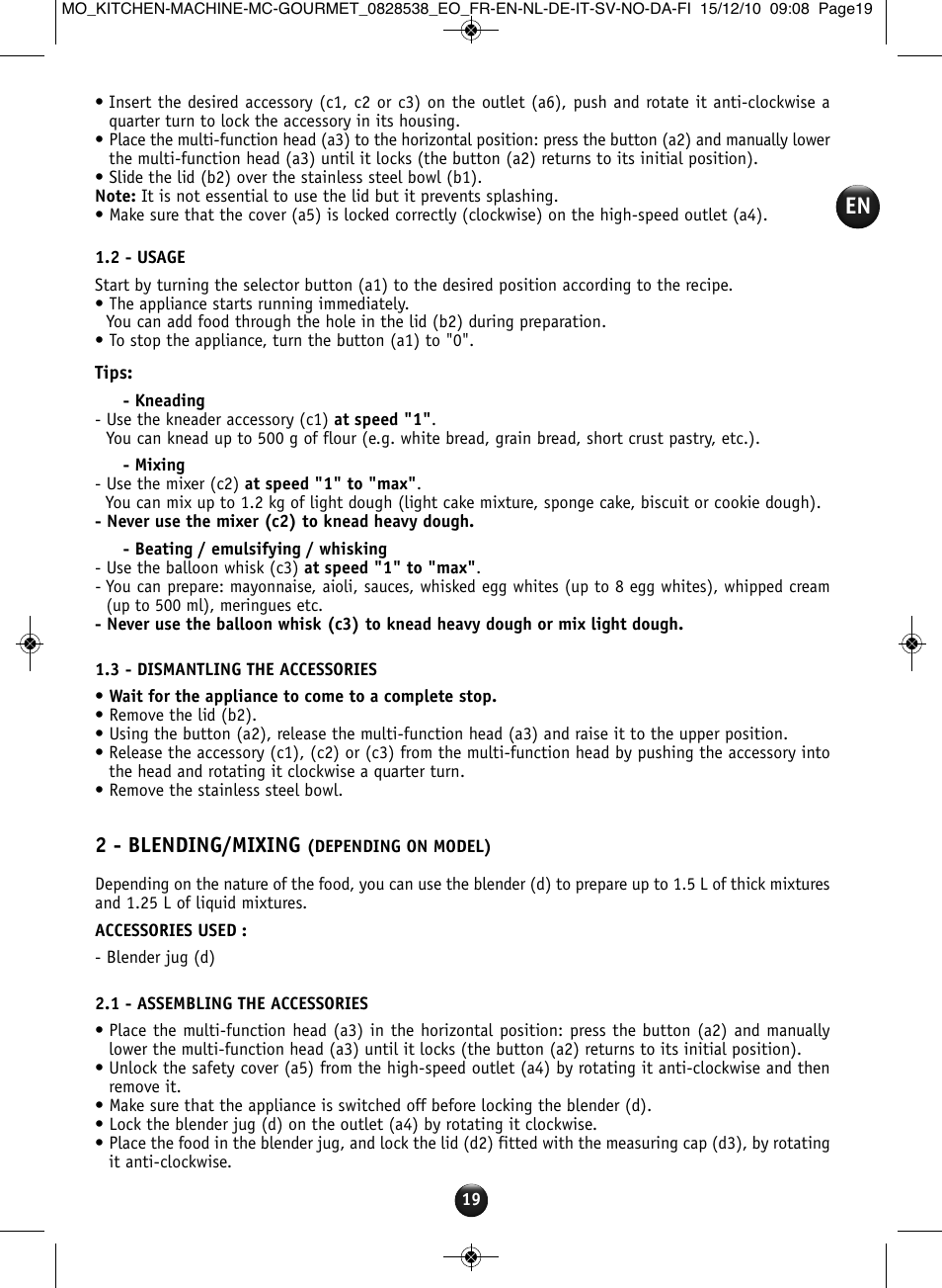 2 - blending/mixing | Moulinex MASTERCHEF GOURMET QA402G User Manual | Page 15 / 82