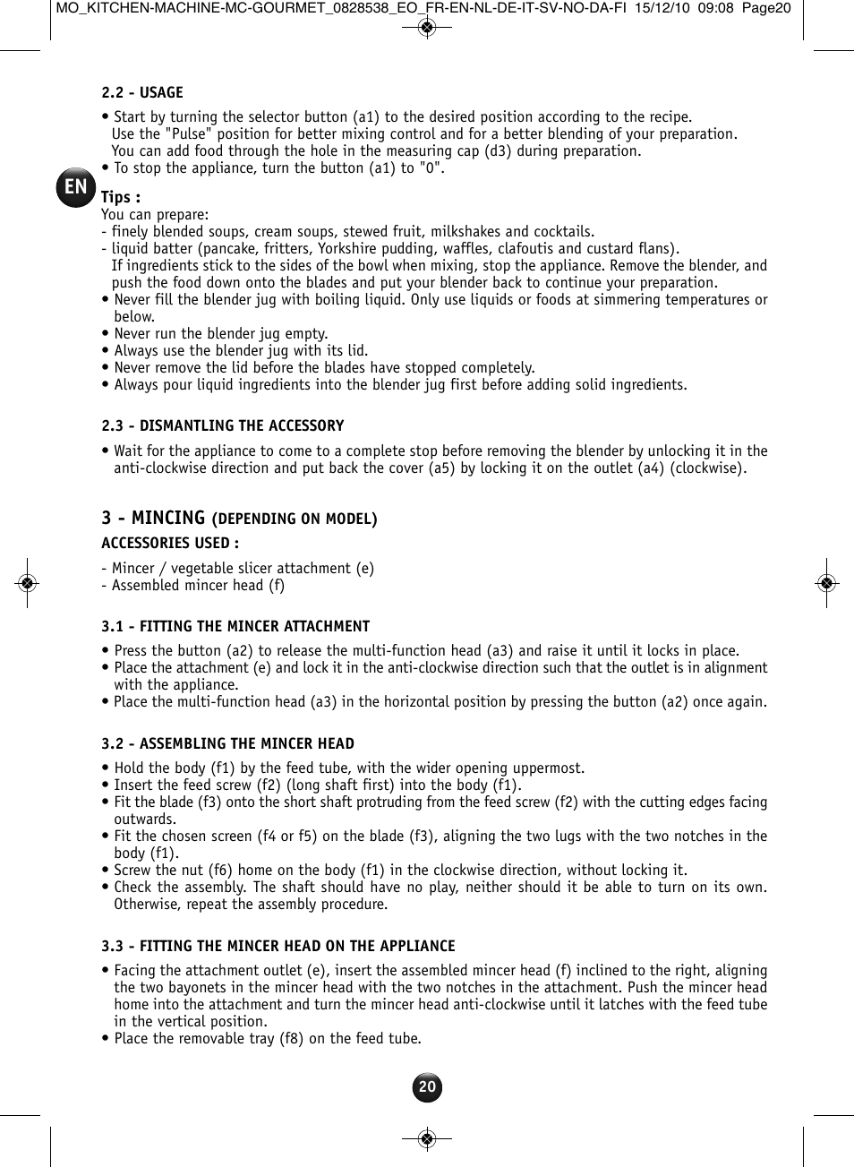 3 - mincing | Moulinex MASTERCHEF GOURMET QA402G User Manual | Page 16 / 82