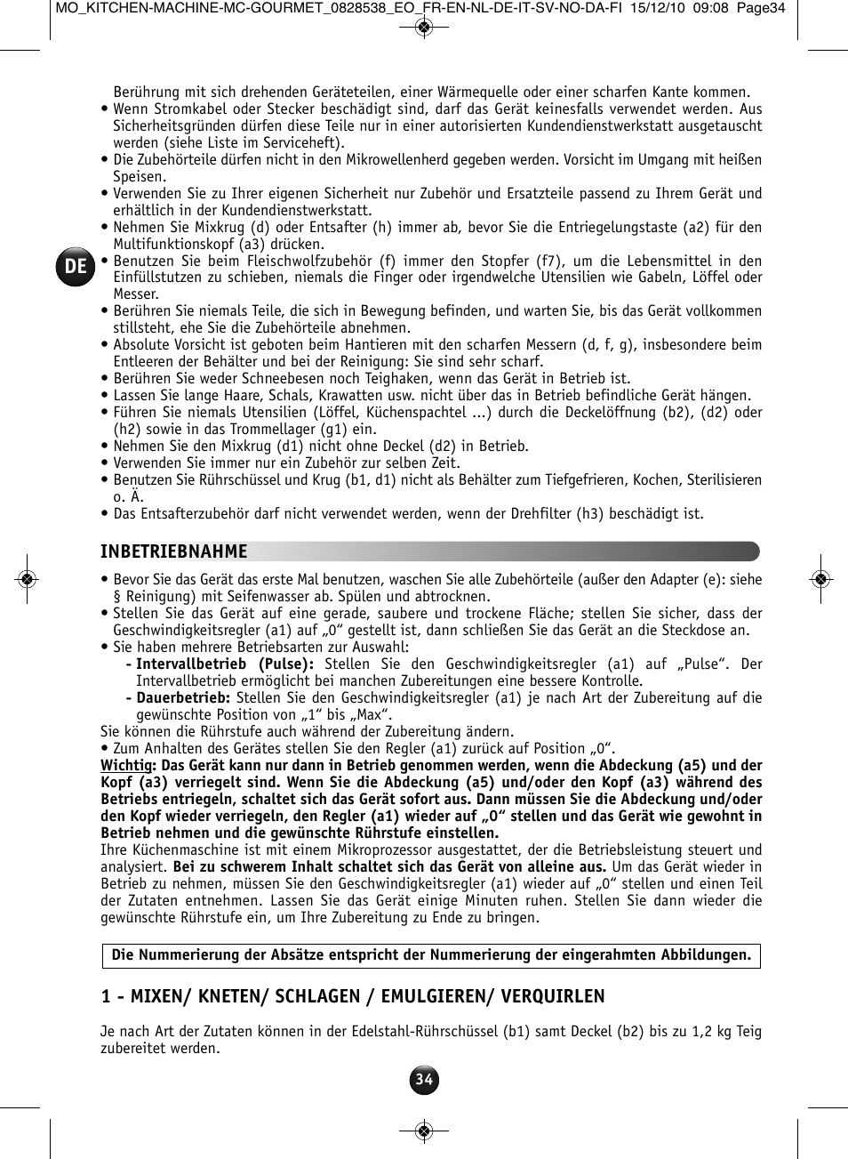 Inbetriebnahme | Moulinex MASTERCHEF GOURMET QA402G User Manual | Page 30 / 82