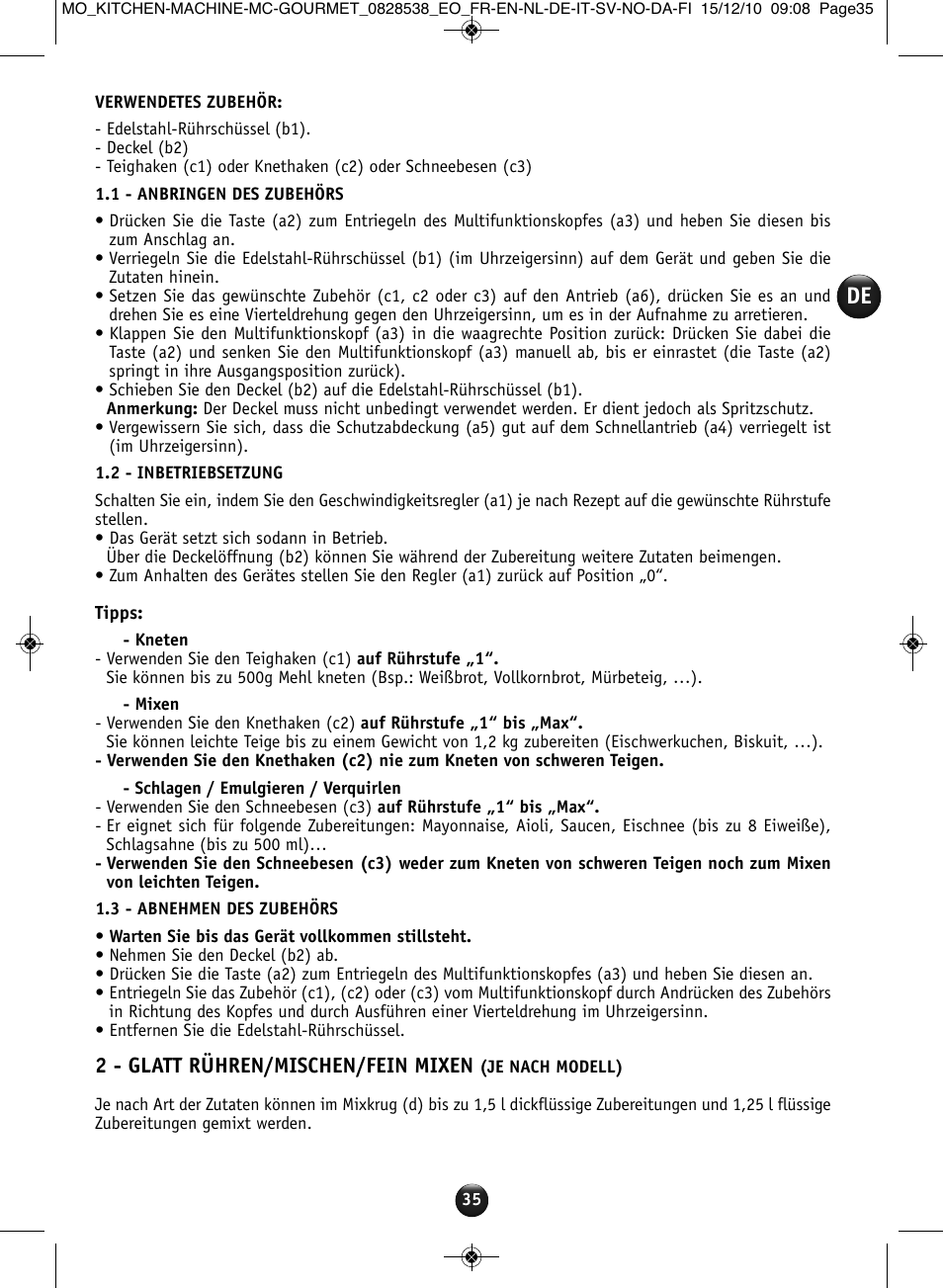 2 - glatt rühren/mischen/fein mixen | Moulinex MASTERCHEF GOURMET QA402G User Manual | Page 31 / 82