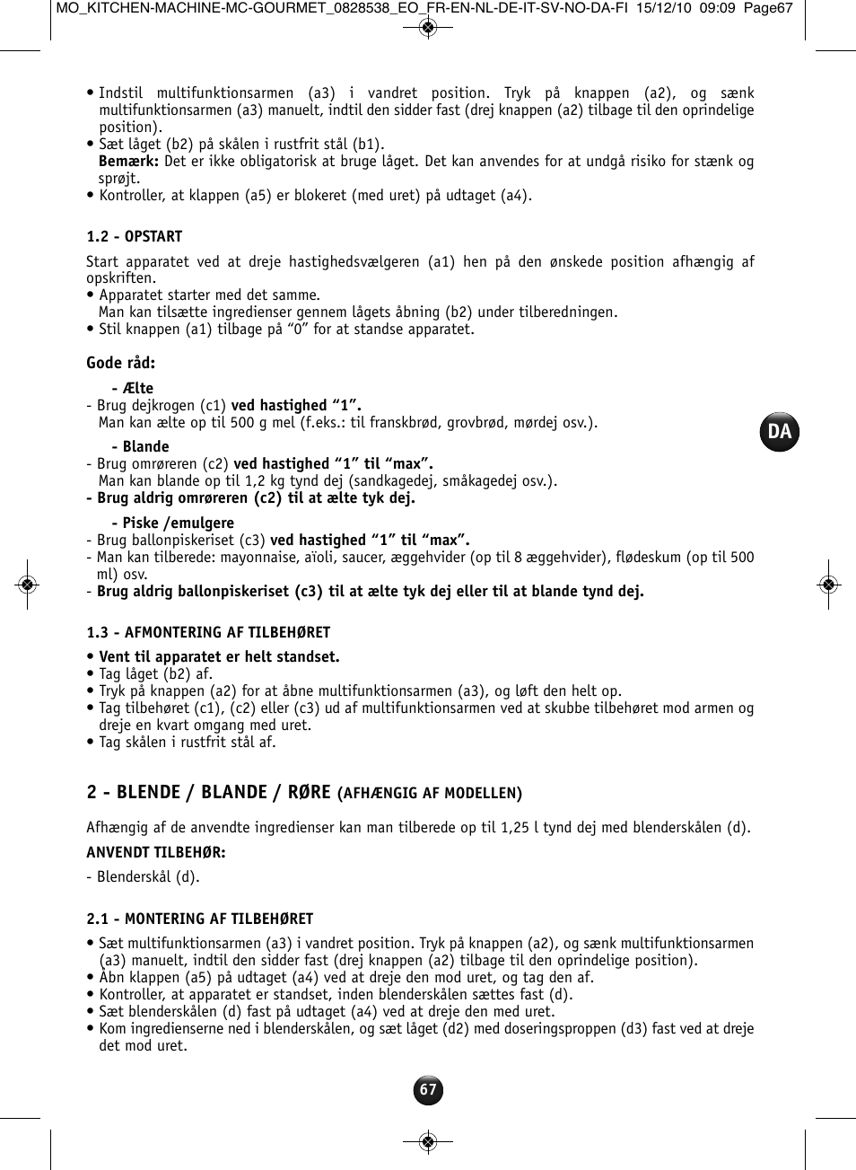 2 - blende / blande / røre | Moulinex MASTERCHEF GOURMET QA402G User Manual | Page 63 / 82
