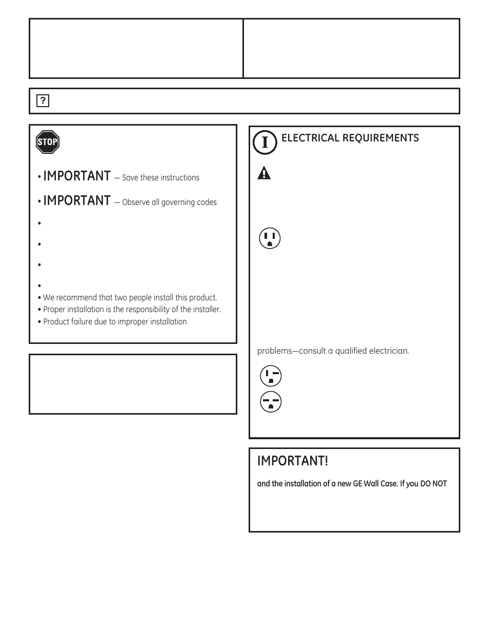 Installation air conditioner, Instructions, Warning | GE AJCQ08ACF User Manual | Page 12 / 56