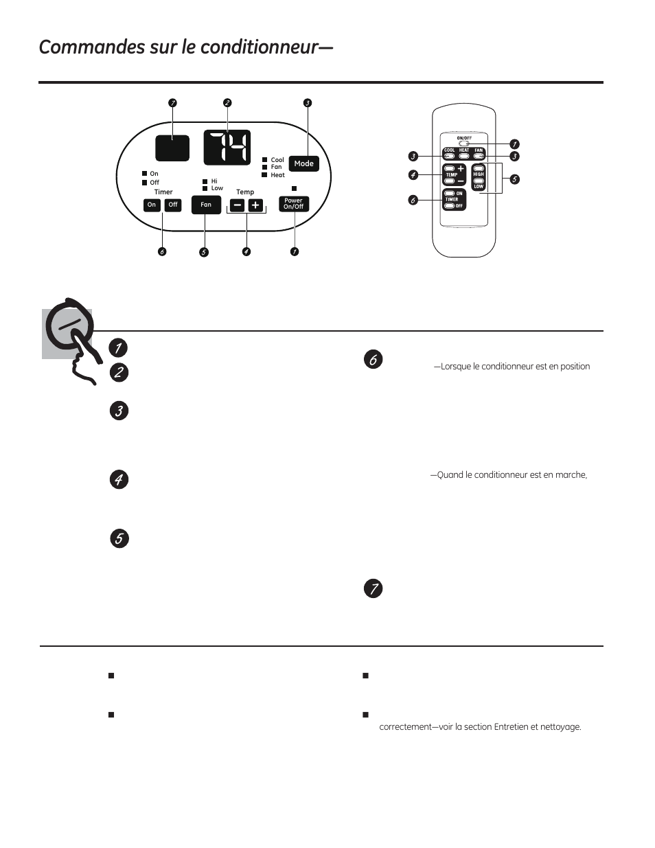 Commandes, Commandes du conditionneur, Télécommande | GE AJCQ08ACF User Manual | Page 26 / 56