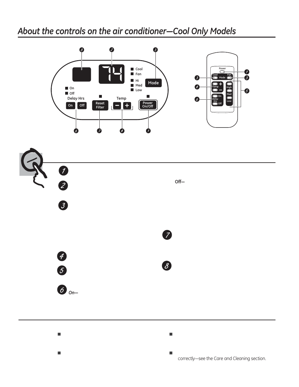 Controls, Air conditioner controls, Remote control | GE AJCQ08ACF User Manual | Page 4 / 56
