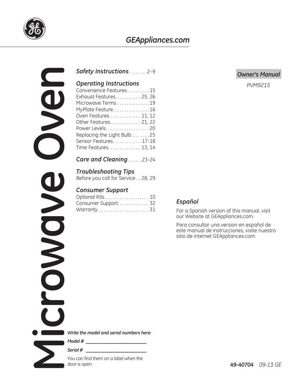GE PVM9215DFBB User Manual | 60 pages
