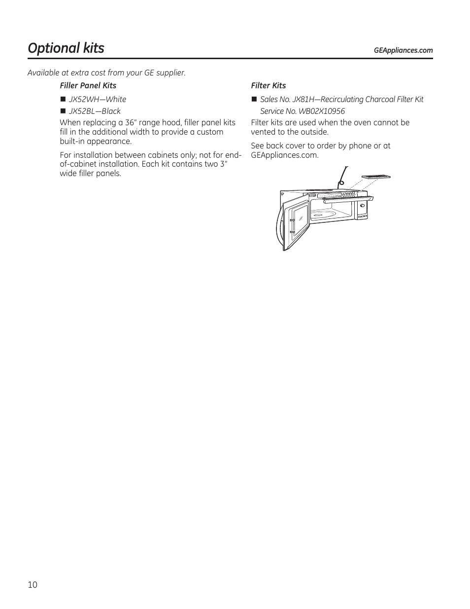 Optional kits | GE PVM9215DFBB User Manual | Page 10 / 60