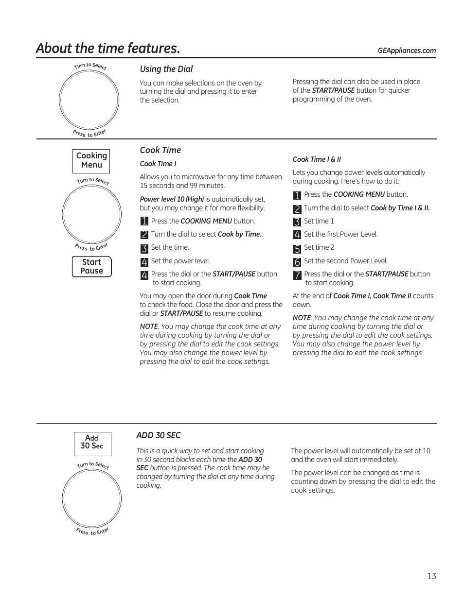 About the time features | GE PVM9215DFBB User Manual | Page 13 / 60