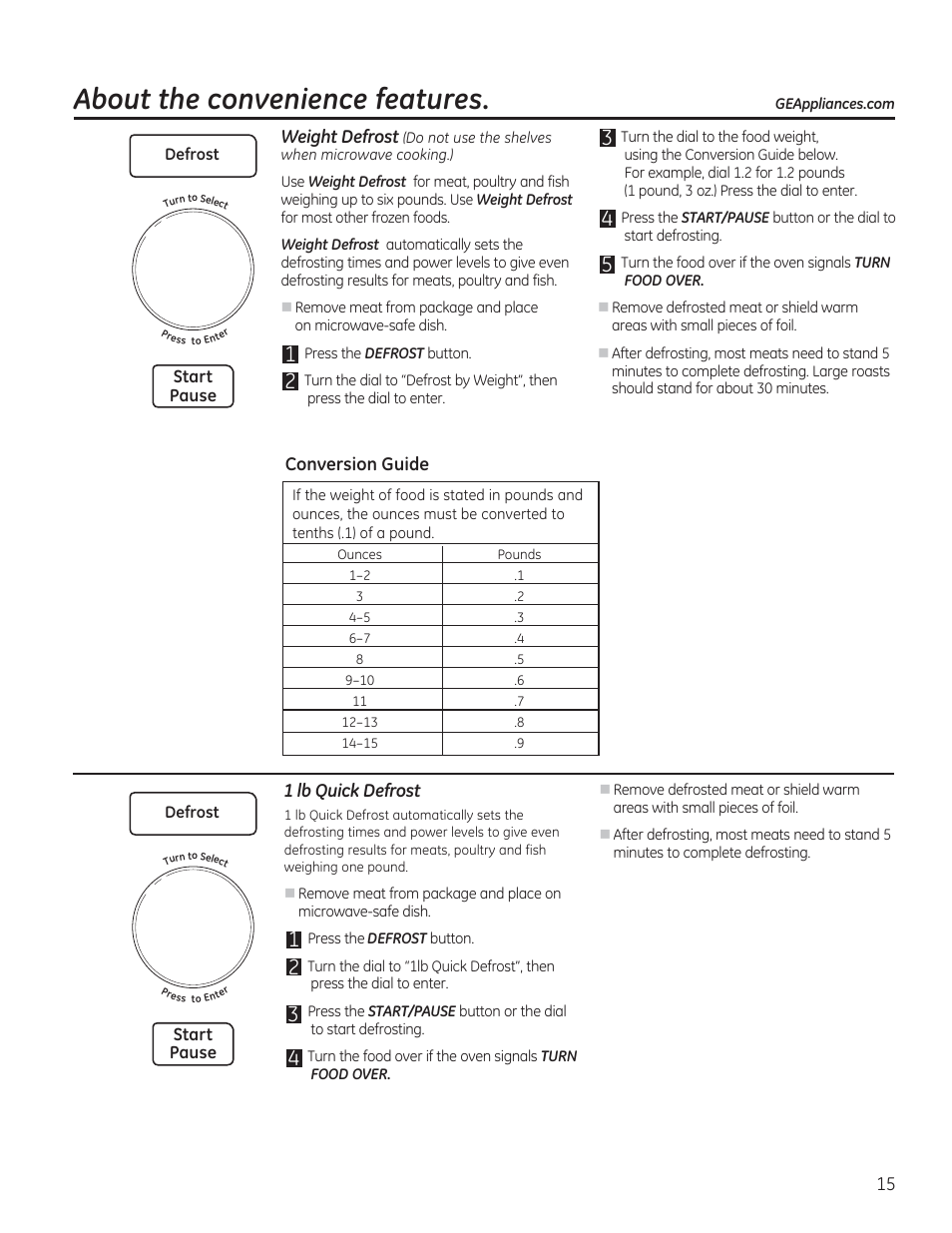 About the convenience features | GE PVM9215DFBB User Manual | Page 15 / 60