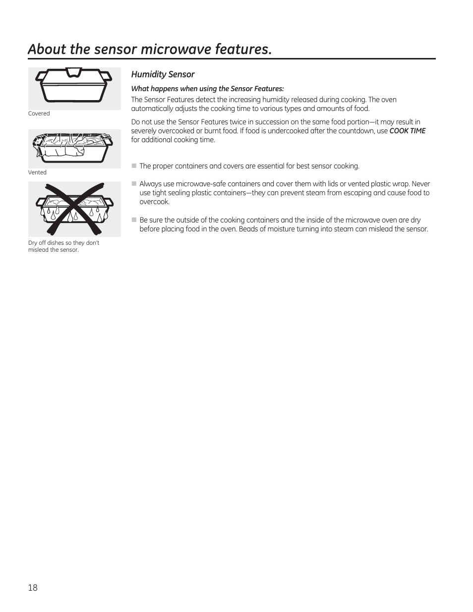 About the sensor microwave features | GE PVM9215DFBB User Manual | Page 18 / 60