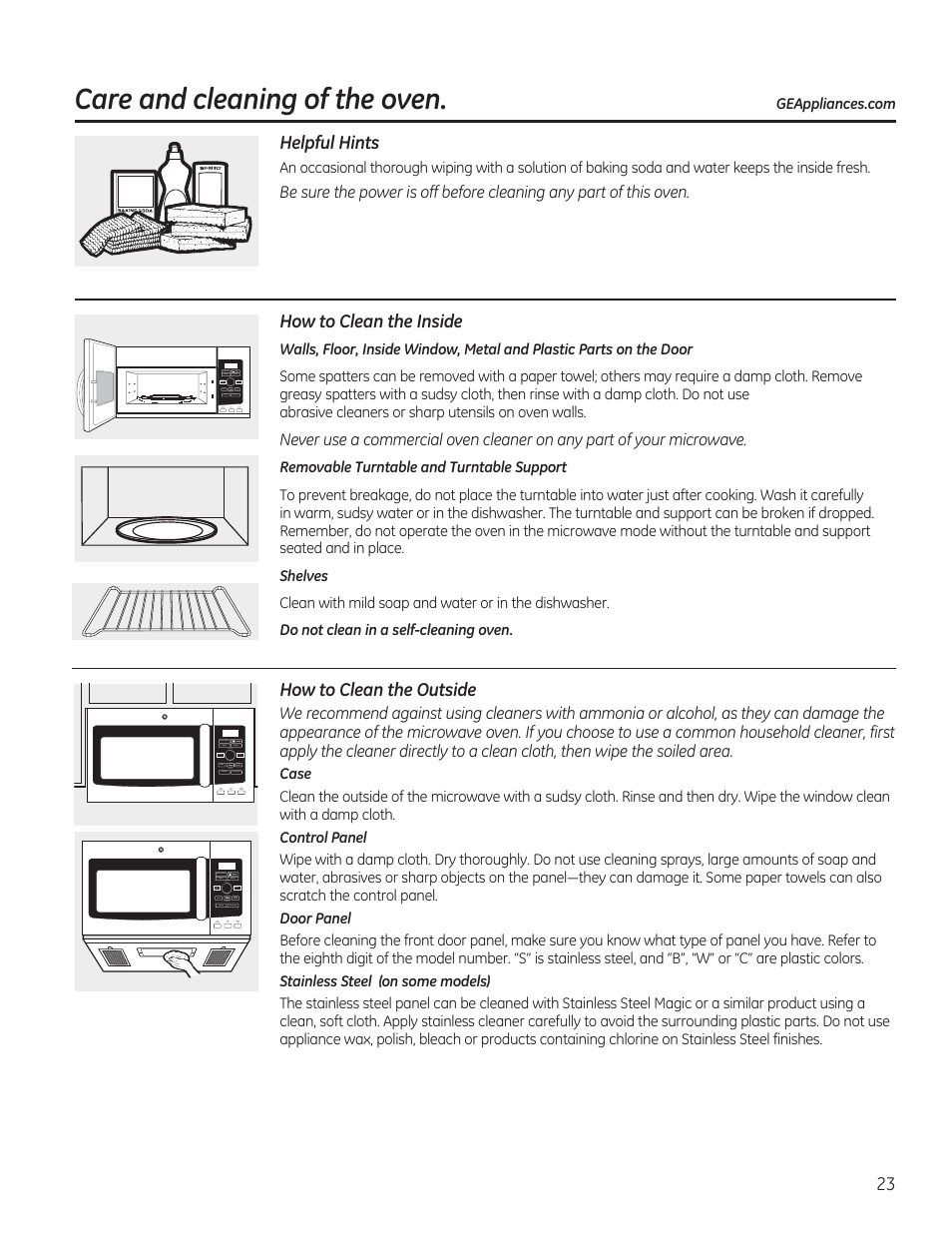 Care and cleaning of the oven | GE PVM9215DFBB User Manual | Page 23 / 60