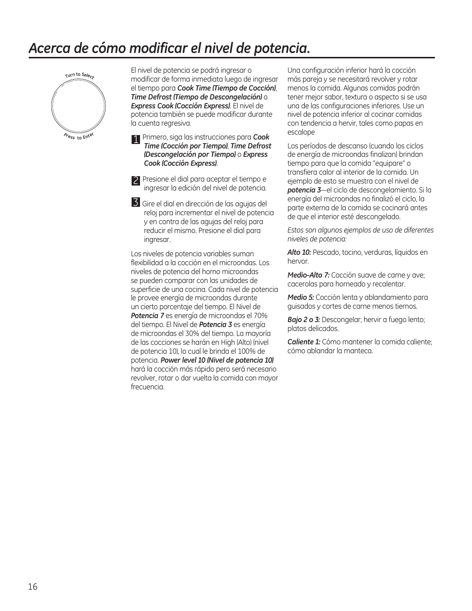 Acerca de cómo modificar el nivel de potencia | GE PVM9215DFBB User Manual | Page 48 / 60