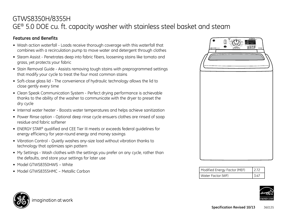 GE GTWS8350HWS User Manual | Page 2 / 2