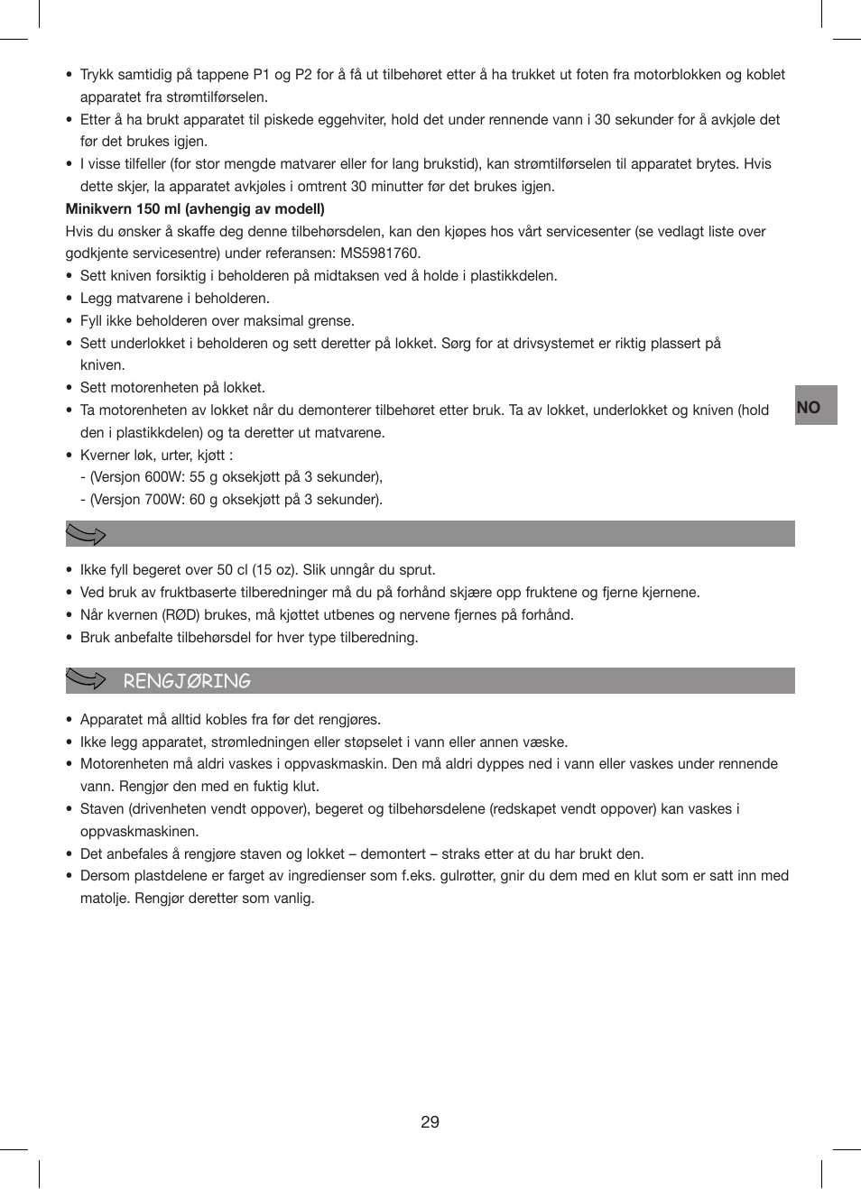 Rengjøring rengjøring | Moulinex Hapto Click and Mix User Manual | Page 29 / 54