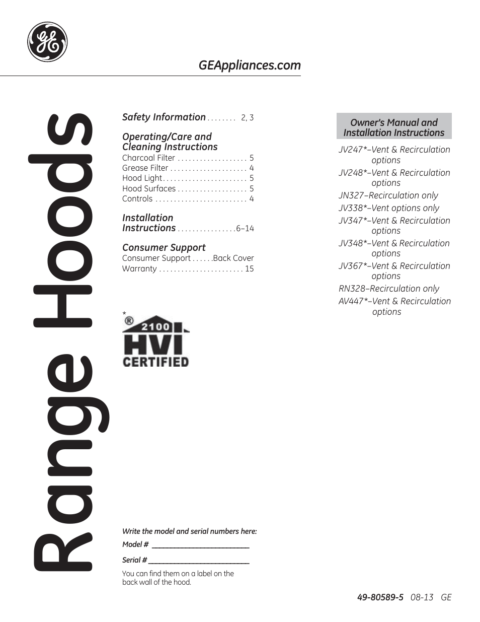 GE JV347HWW User Manual | 16 pages