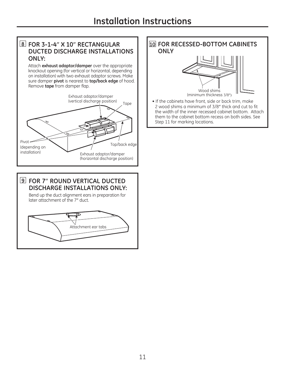 Installation instructions | GE JV347HWW User Manual | Page 11 / 16