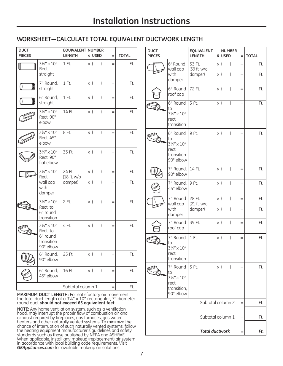 Installation instructions | GE JV347HWW User Manual | Page 7 / 16