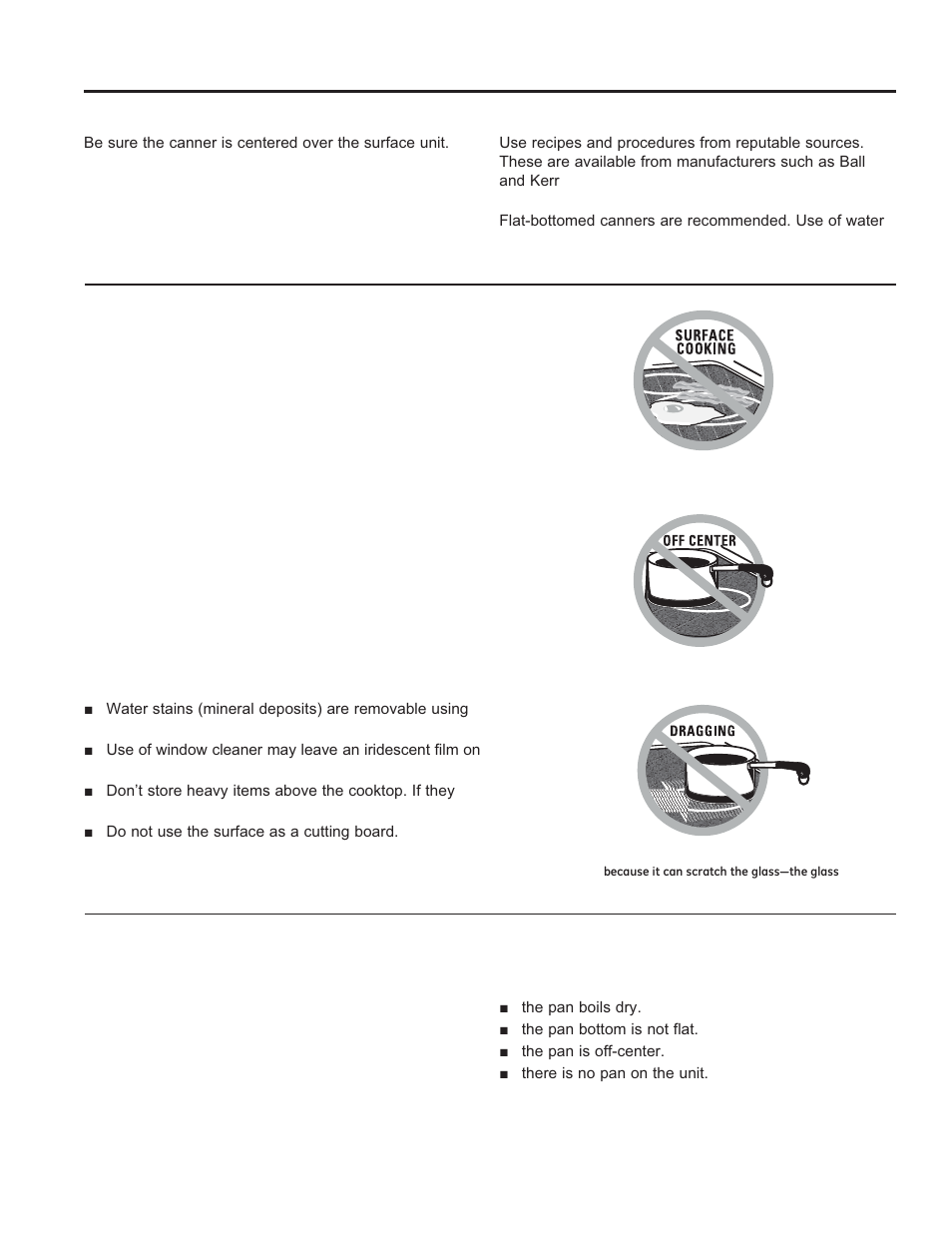 Home canning tips, Temperature limiter on radiant glass cooktops, For models with a radiant glass cooktop | GE JD630DFWW User Manual | Page 10 / 56