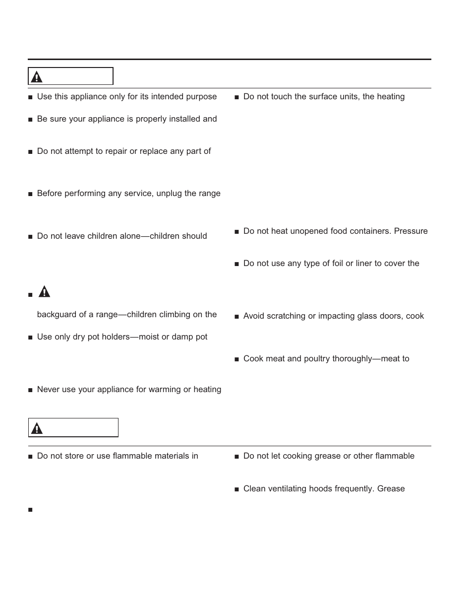 Safe ty informa tion, Save these instructions, Caution | General safety instructions warning, Keep flammable materials away from the range, Warning | GE JD630DFWW User Manual | Page 3 / 56