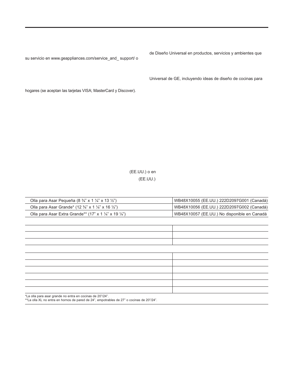 Asistencia / a c cesorios, Accesorios | GE JD630DFWW User Manual | Page 36 / 56