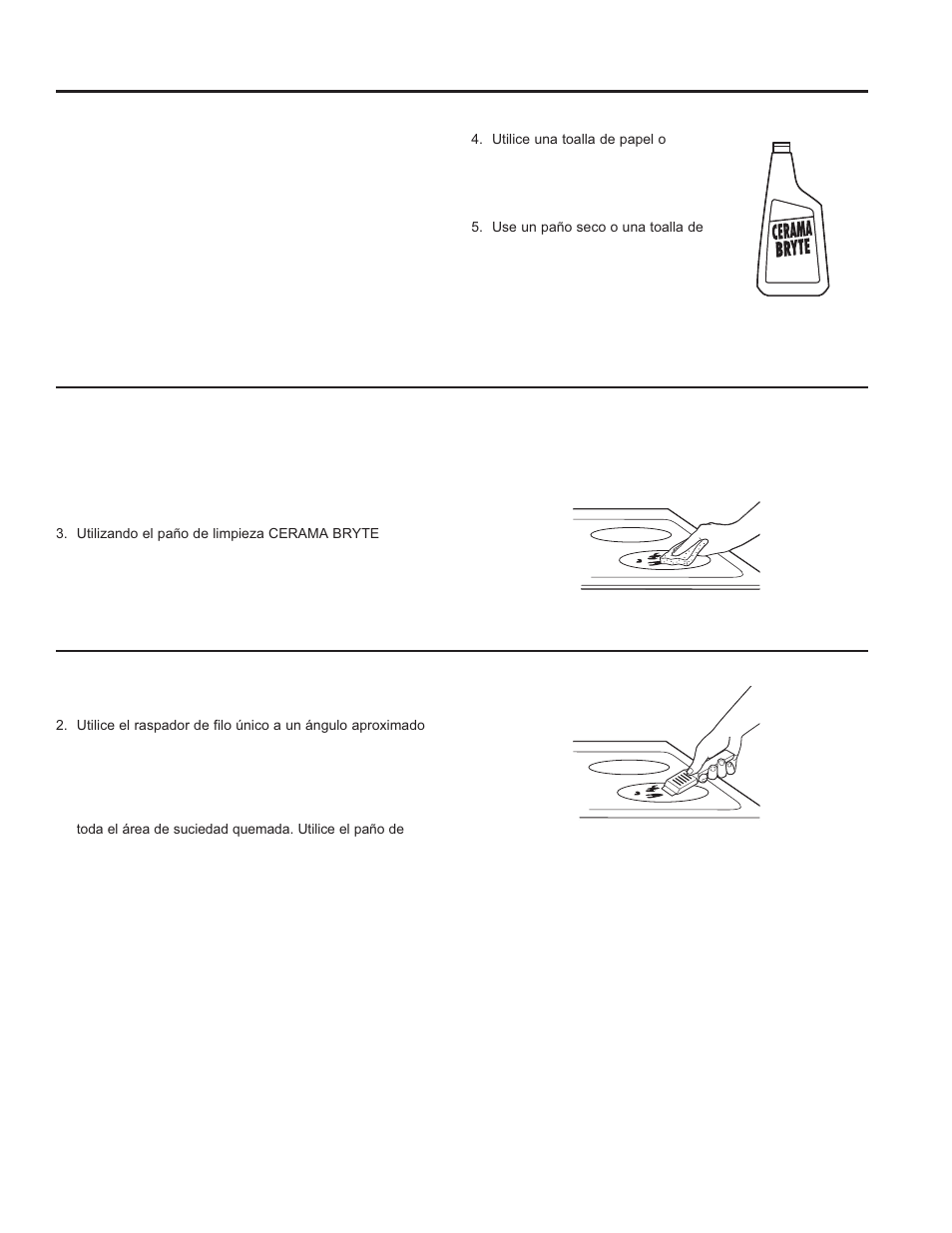 Cómo limpiar la estufa de vidrio, Limpieza normal de uso diario, Residuos pegados | Residuos pegados rebeldes | GE JD630DFWW User Manual | Page 47 / 56