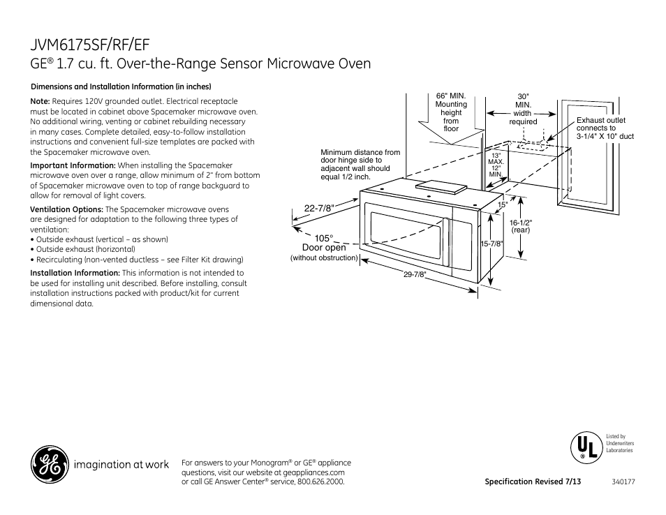 GE JVM6175RFSS User Manual | 3 pages