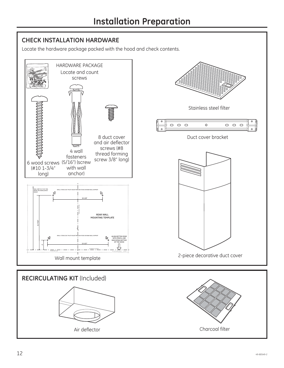 Installation preparation, Stainless steel filter duct cover bracket | GE PV970NSS User Manual | Page 12 / 52