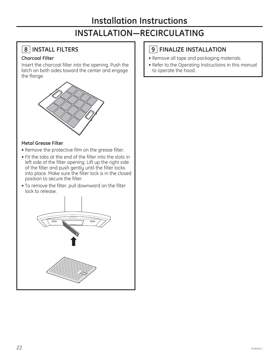Installation instructions | GE PV970NSS User Manual | Page 22 / 52