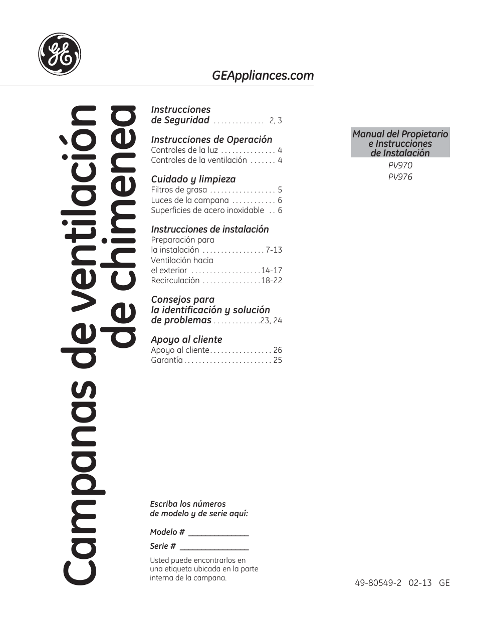 Campanas de ventilación de chimenea | GE PV970NSS User Manual | Page 27 / 52