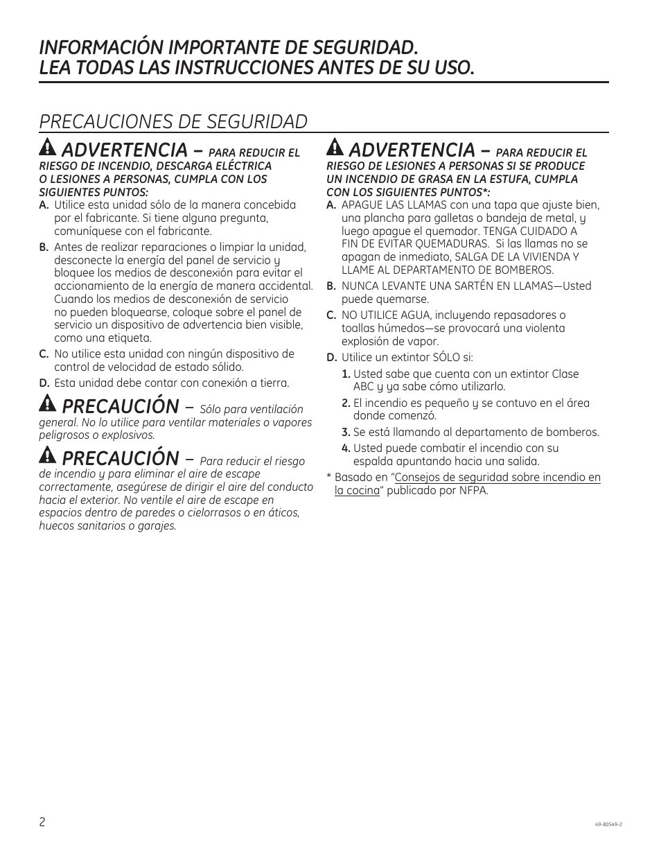 Precaución, Advertencia | GE PV970NSS User Manual | Page 28 / 52