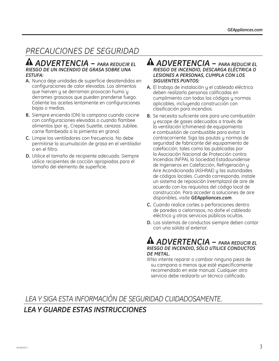 Precauciones de seguridad, Advertencia | GE PV970NSS User Manual | Page 29 / 52
