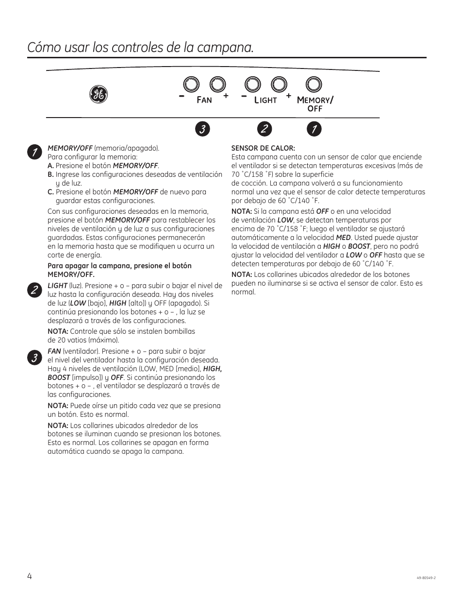 Cómo usar los controles de la campana | GE PV970NSS User Manual | Page 30 / 52