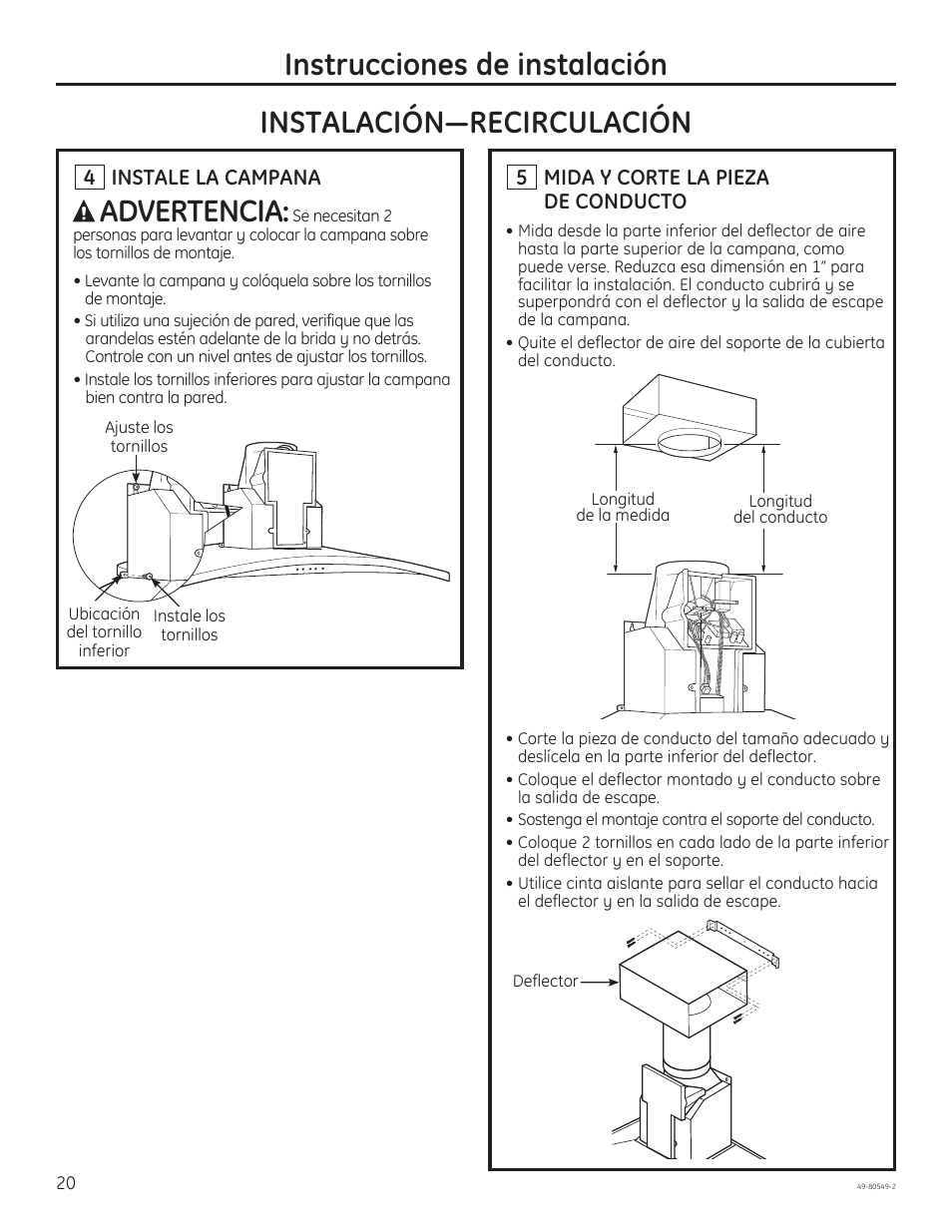 Instrucciones de instalación, Advertencia | GE PV970NSS User Manual | Page 46 / 52