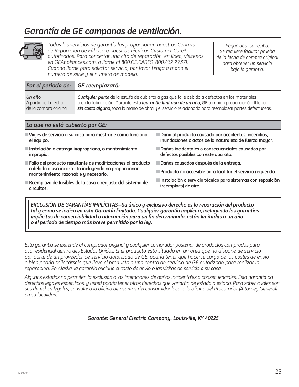 Garantía de ge campanas de ventilación | GE PV970NSS User Manual | Page 51 / 52