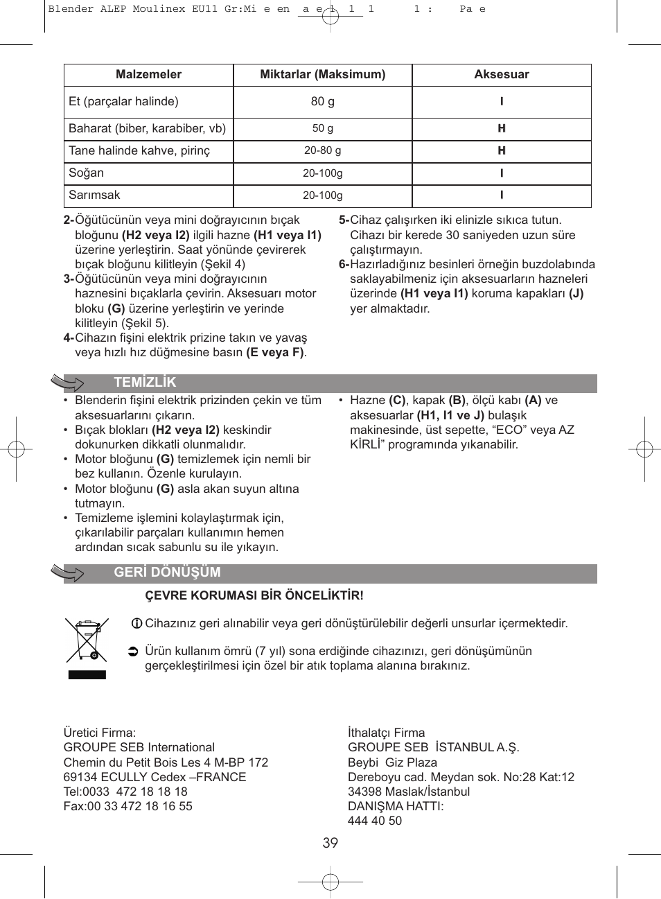 Moulinex MINI MULTI DELUXE LM125G User Manual | Page 42 / 60