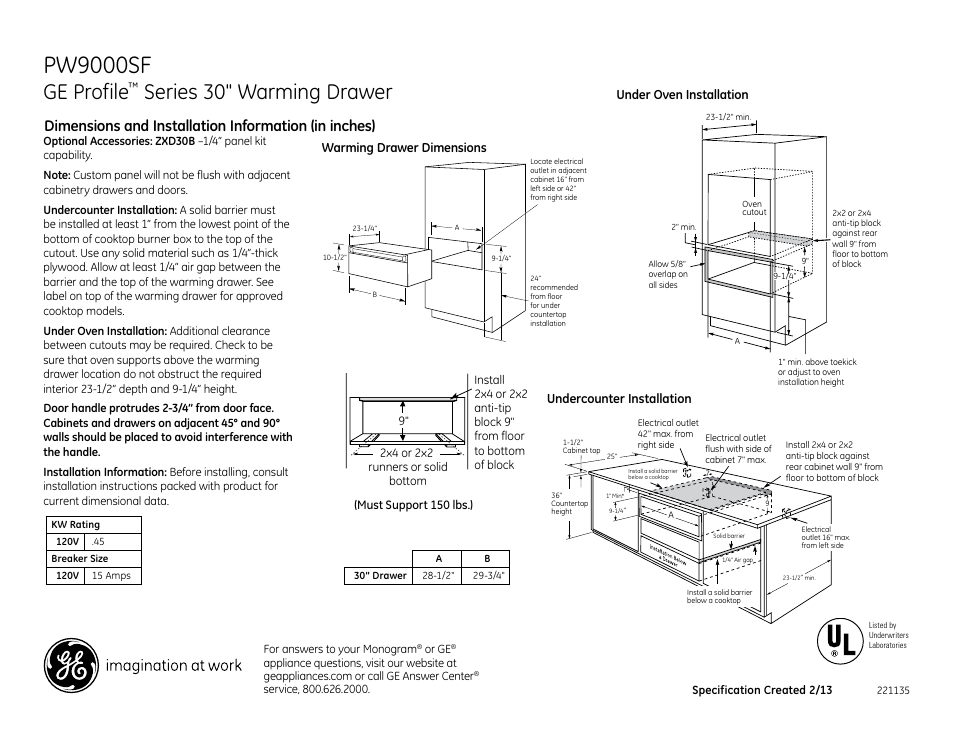GE PW9000SFSS User Manual | 2 pages