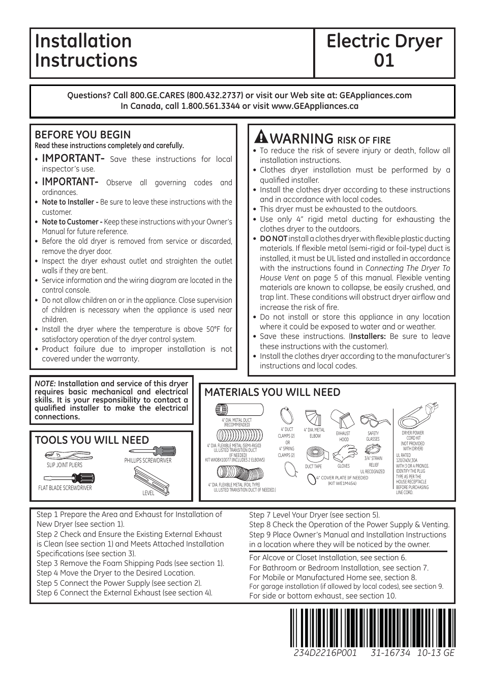 GE GTDX185EDCC User Manual | 8 pages