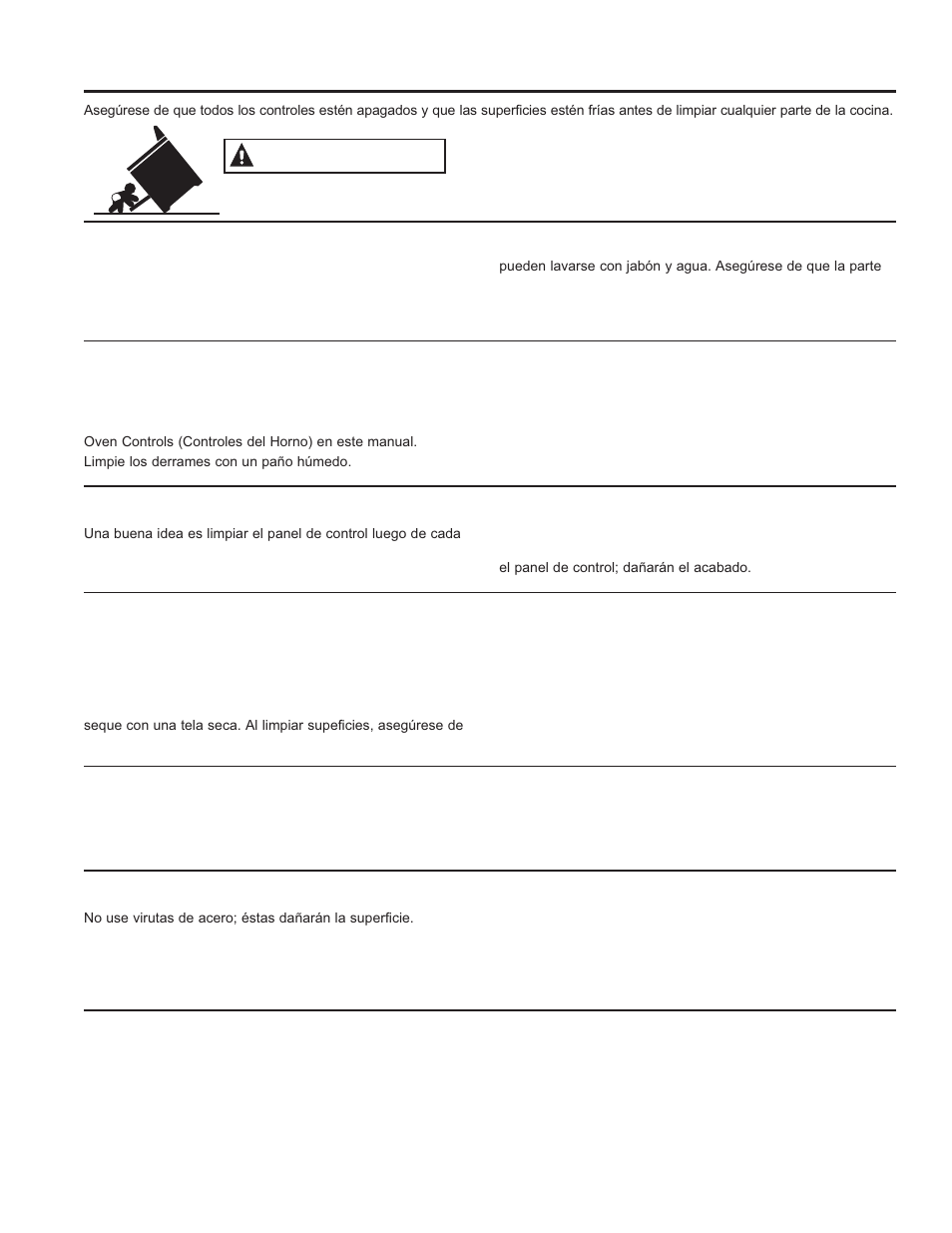 Limpieza de la cocina - exterior, Advertencia | GE JB650DFWW User Manual | Page 46 / 56