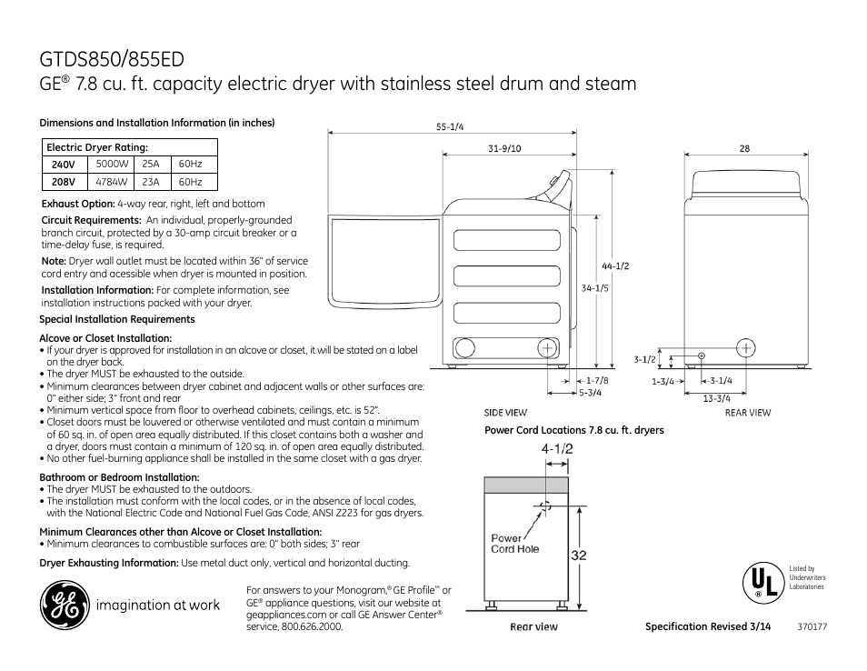 GE GTDS855EDMC User Manual | 3 pages