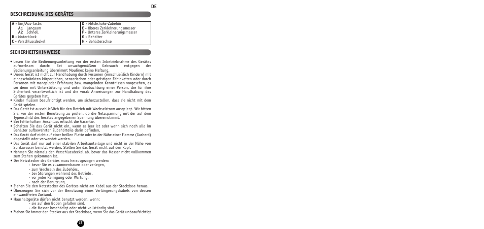 De beschreibung des gerätes sicherheitshinweise | Moulinex MULTI MOULINETTE AT712G User Manual | Page 17 / 108