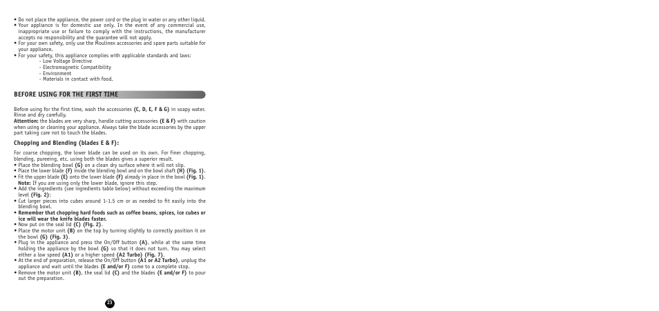 Before using for the first time | Moulinex MULTI MOULINETTE AT712G User Manual | Page 25 / 108