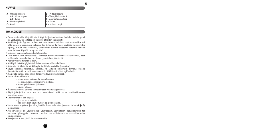 Fi kuvaus turvaohjeet | Moulinex MULTI MOULINETTE AT712G User Manual | Page 73 / 108