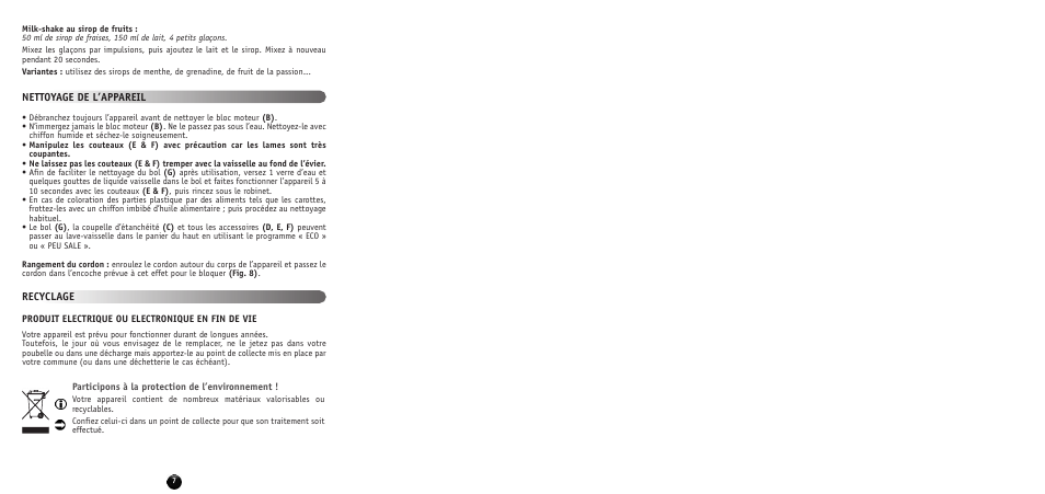 Nettoyage de l’appareil recyclage | Moulinex MULTI MOULINETTE AT712G User Manual | Page 9 / 108