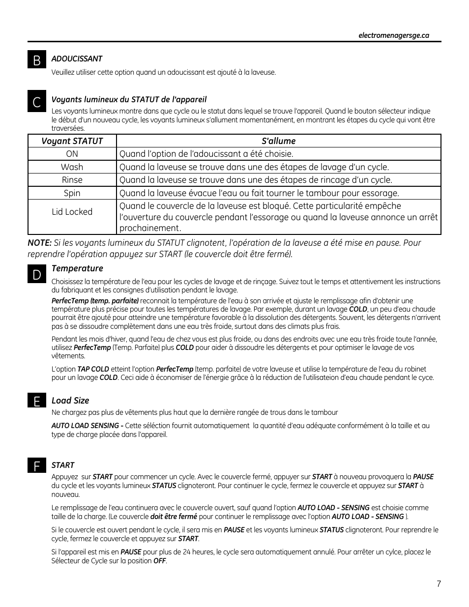 Temperature, Load size | GE GTUP270GMWW User Manual | Page 27 / 60