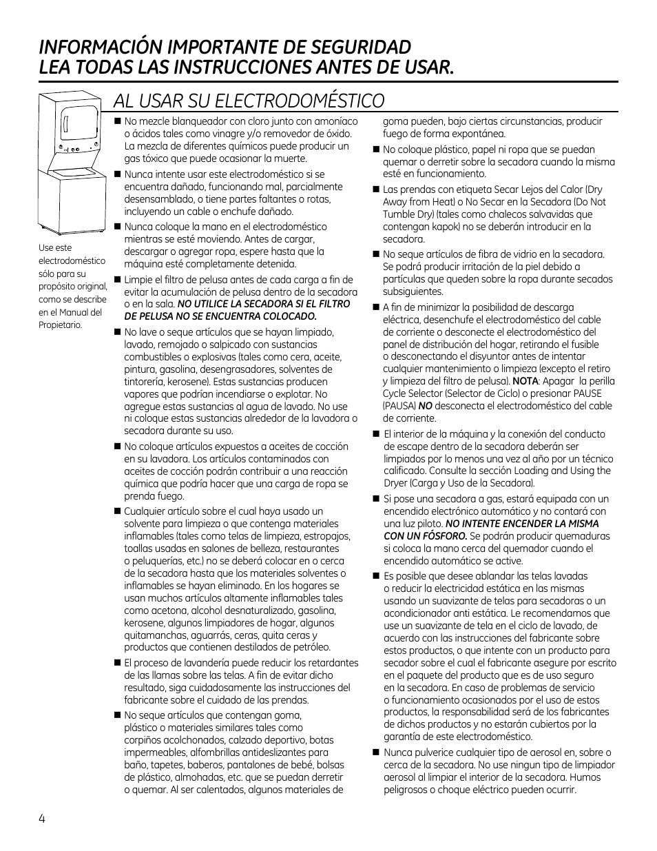 Al usar su electrodomestico | GE GTUP270GMWW User Manual | Page 44 / 60