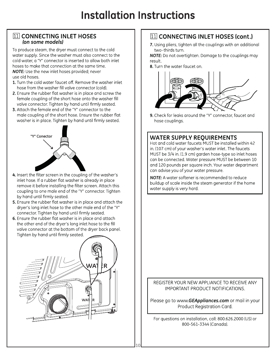 Installation instructions | GE GTDP740EDWW User Manual | Page 10 / 16