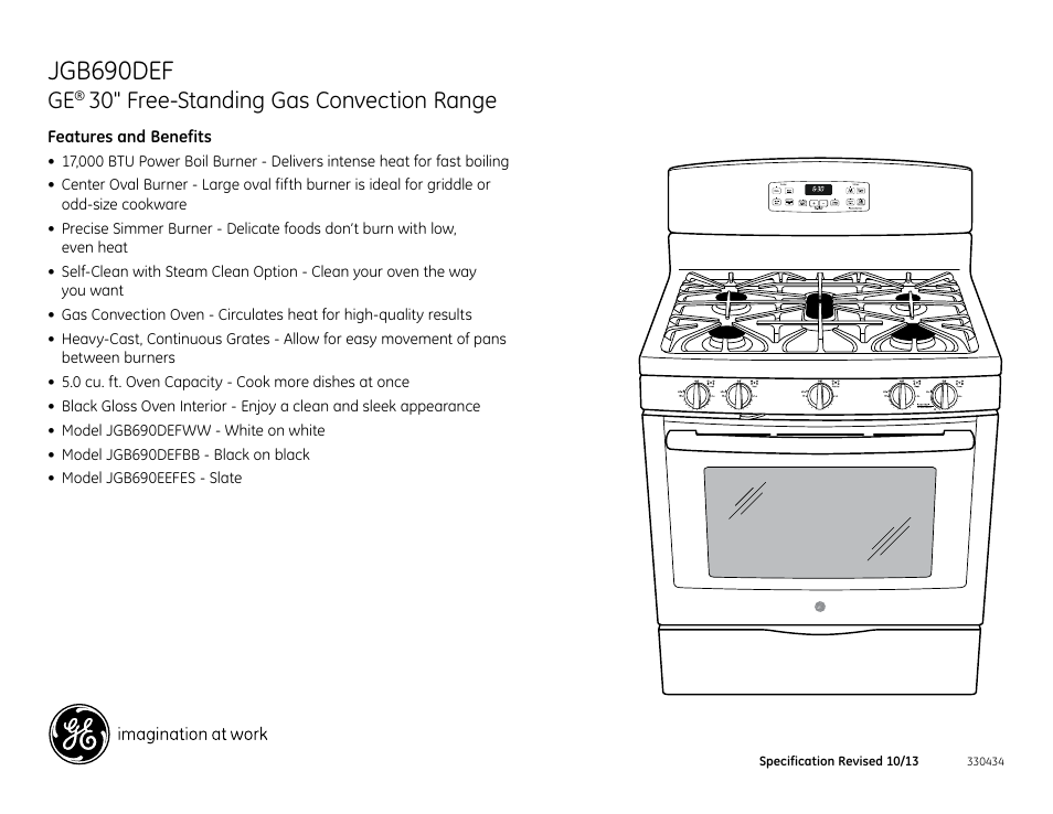 Jgb690def, 30" free-standing gas convection range | GE JGB690DEFBB User Manual | Page 2 / 2